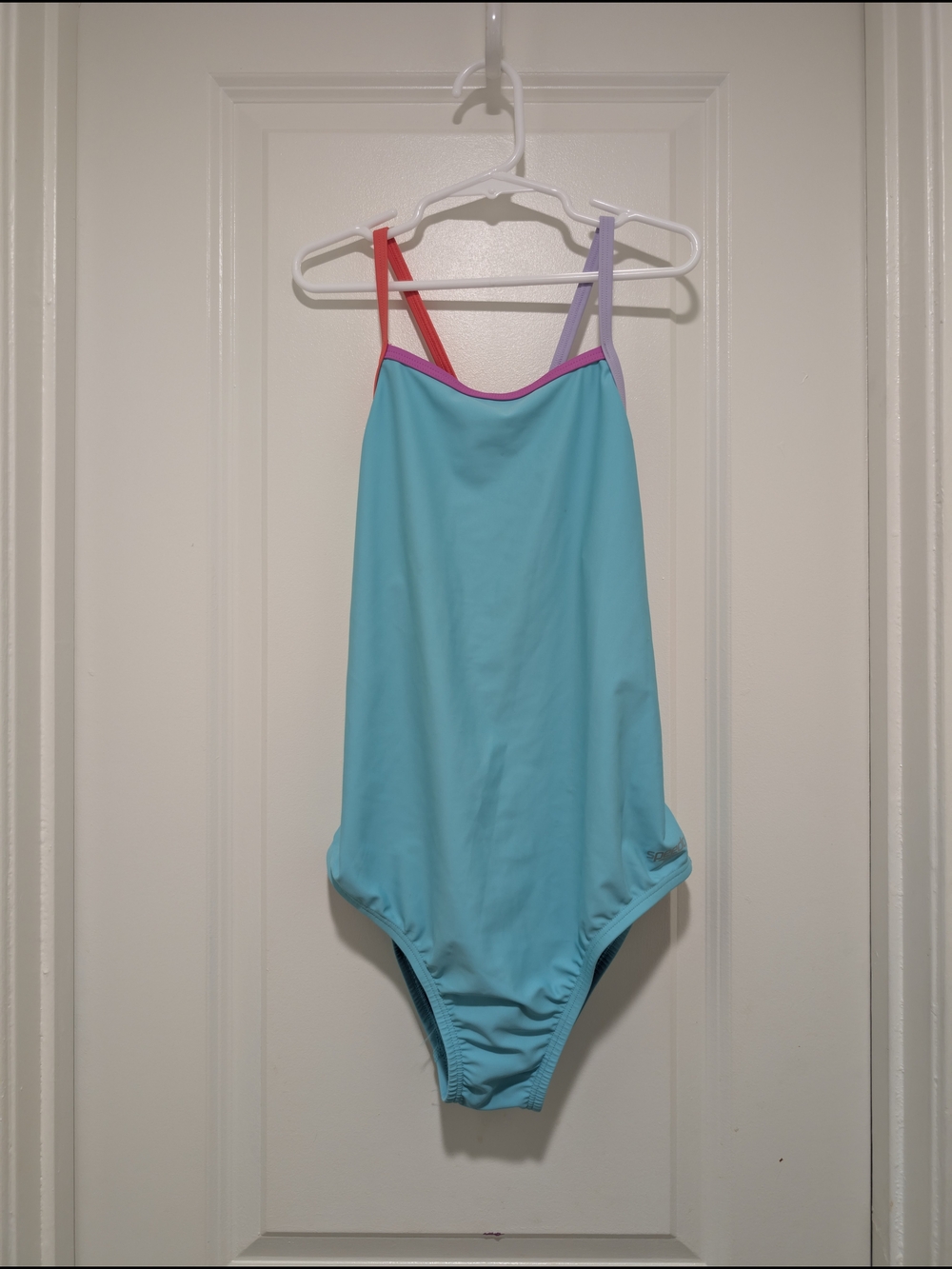 Speedo Light Blue One-Piece Swimsuit with Pink & Lavender Straps